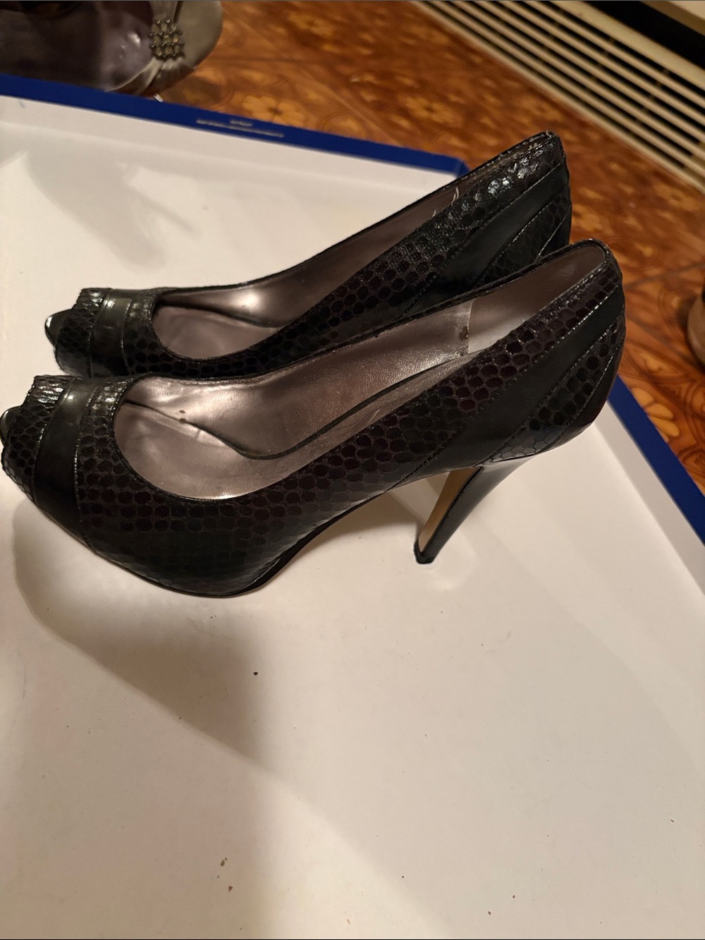 Nine West Black Peep-Toe Textured High Heels